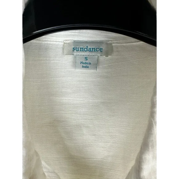 Sundance White Cotton Long Sleeve Button Up Blouse Crochet Boho Sheer Size Small - Picture 11 of 14